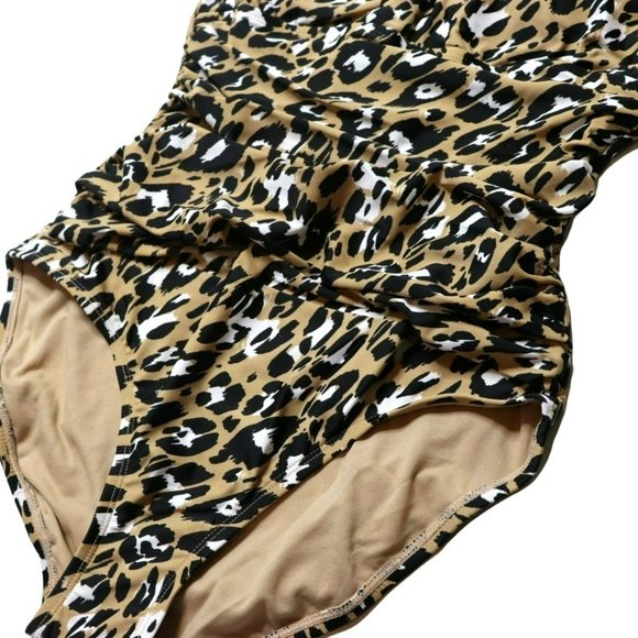 Ellen Tracy Tan Leopard Animal Print One-Piece Swimsuit NWT | Size 8 - Picture 3 of 8